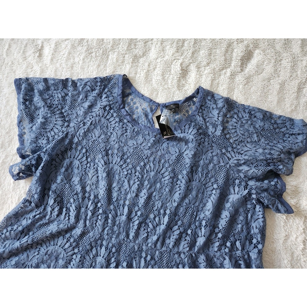 Worthington Moonlight‎ Blue Short Sleeve Lace Blouse Womens Plus 4X NWT